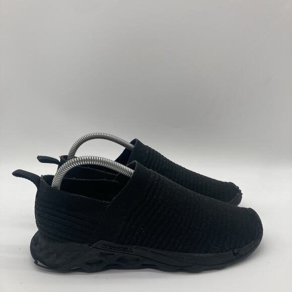 Womens 9 Merrell Range Laceless AC+ Black Knit Stretch Athletic Sneakers Shoes - Picture 1 of 9